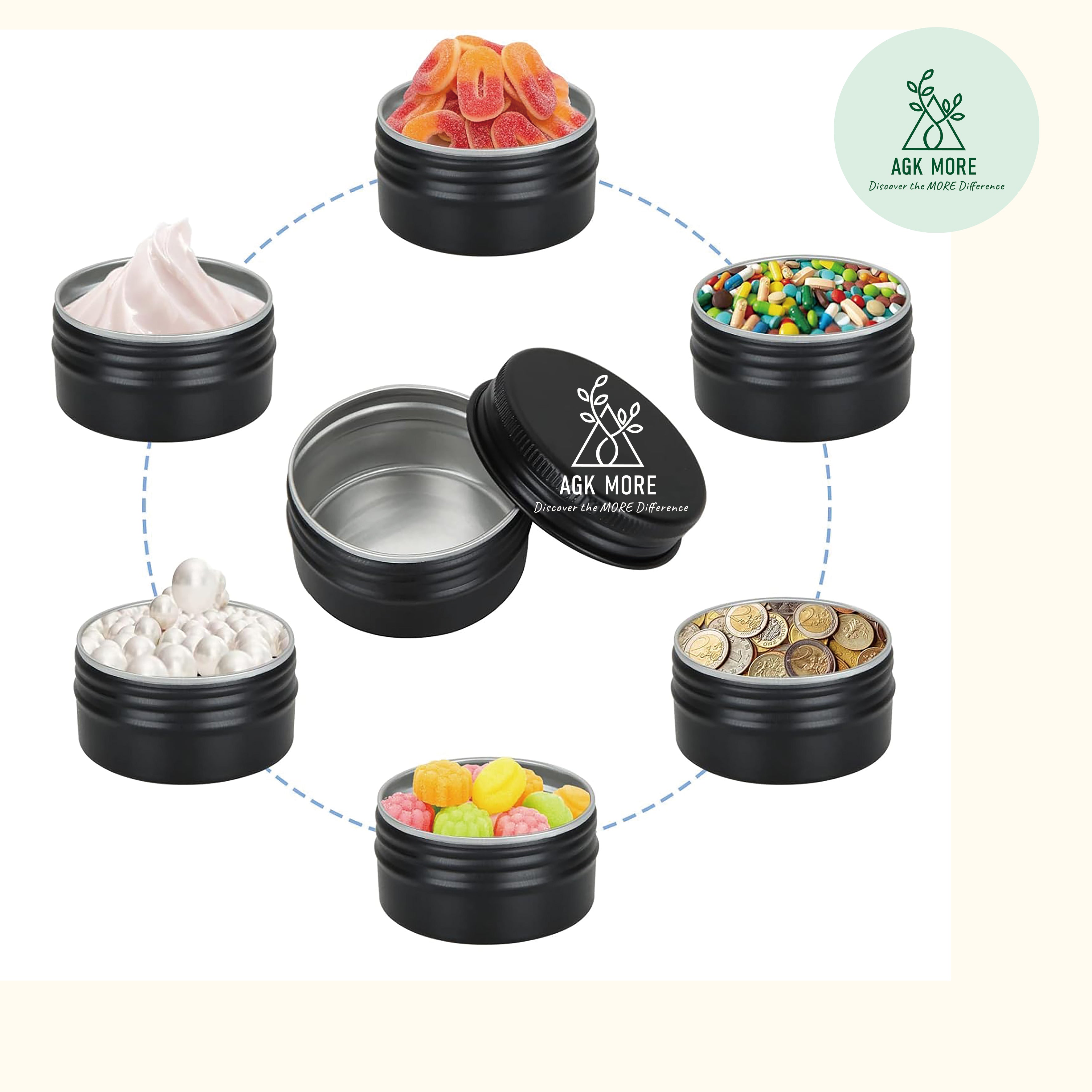 Matte Black Aluminum Cosmetic Pots for Lip Balm, Small Rounds