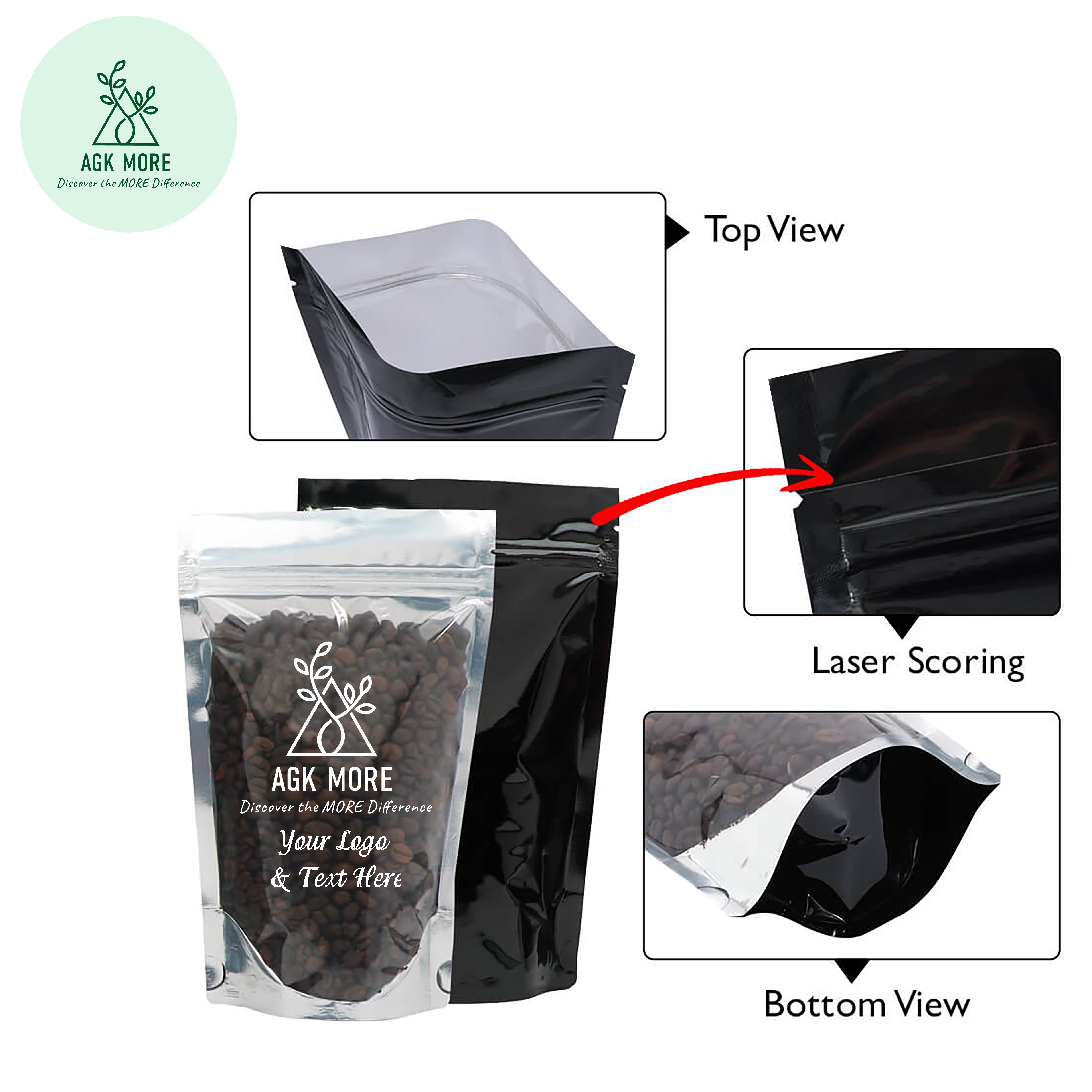 Clear/Black Foil Lined Stand Up Pouches with Zipper - Premium Packaging