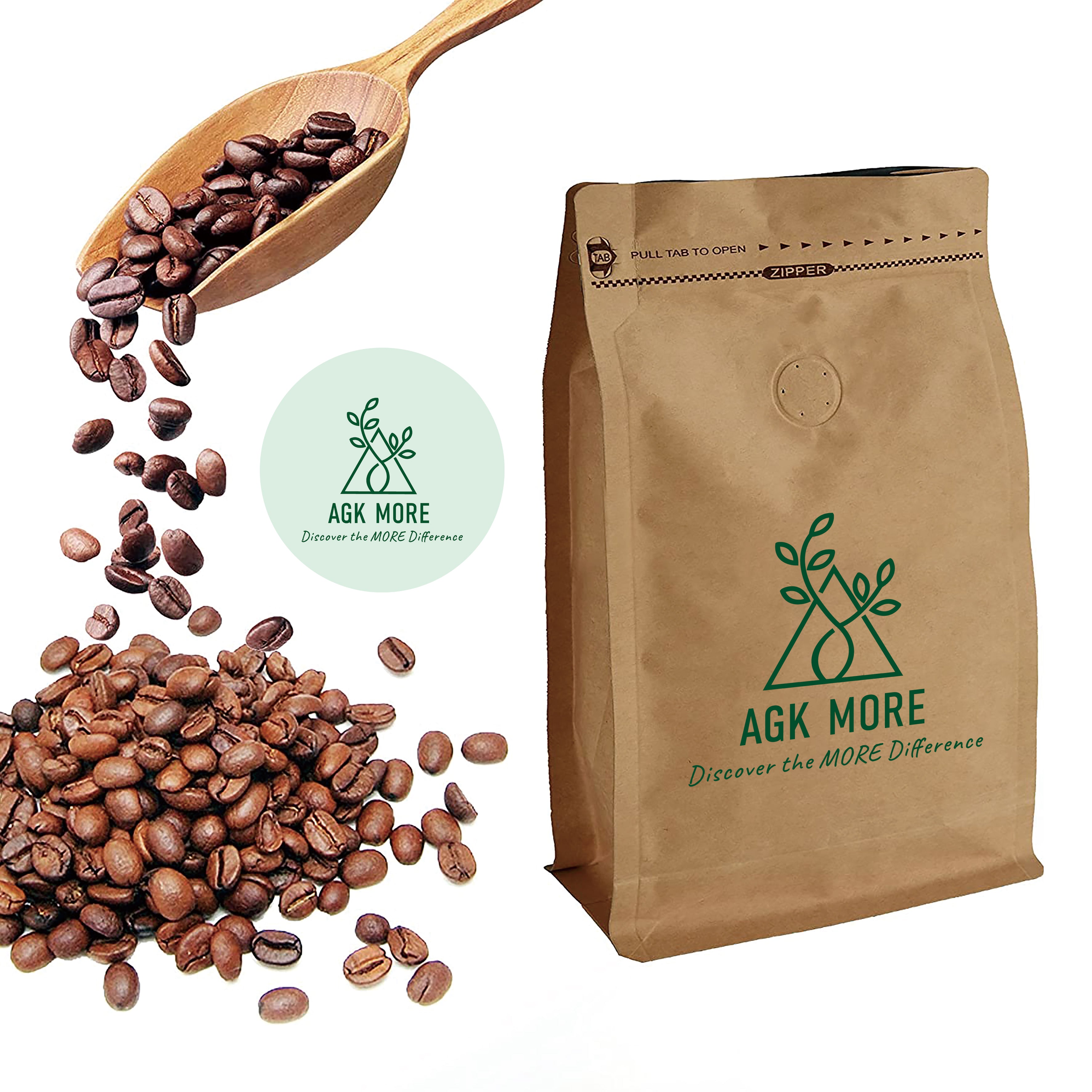 1KG Kraft Coffee Box Bottom Bags with Valve, Pull-Tab Zipper, and Foil Lining - Airtight Packaging