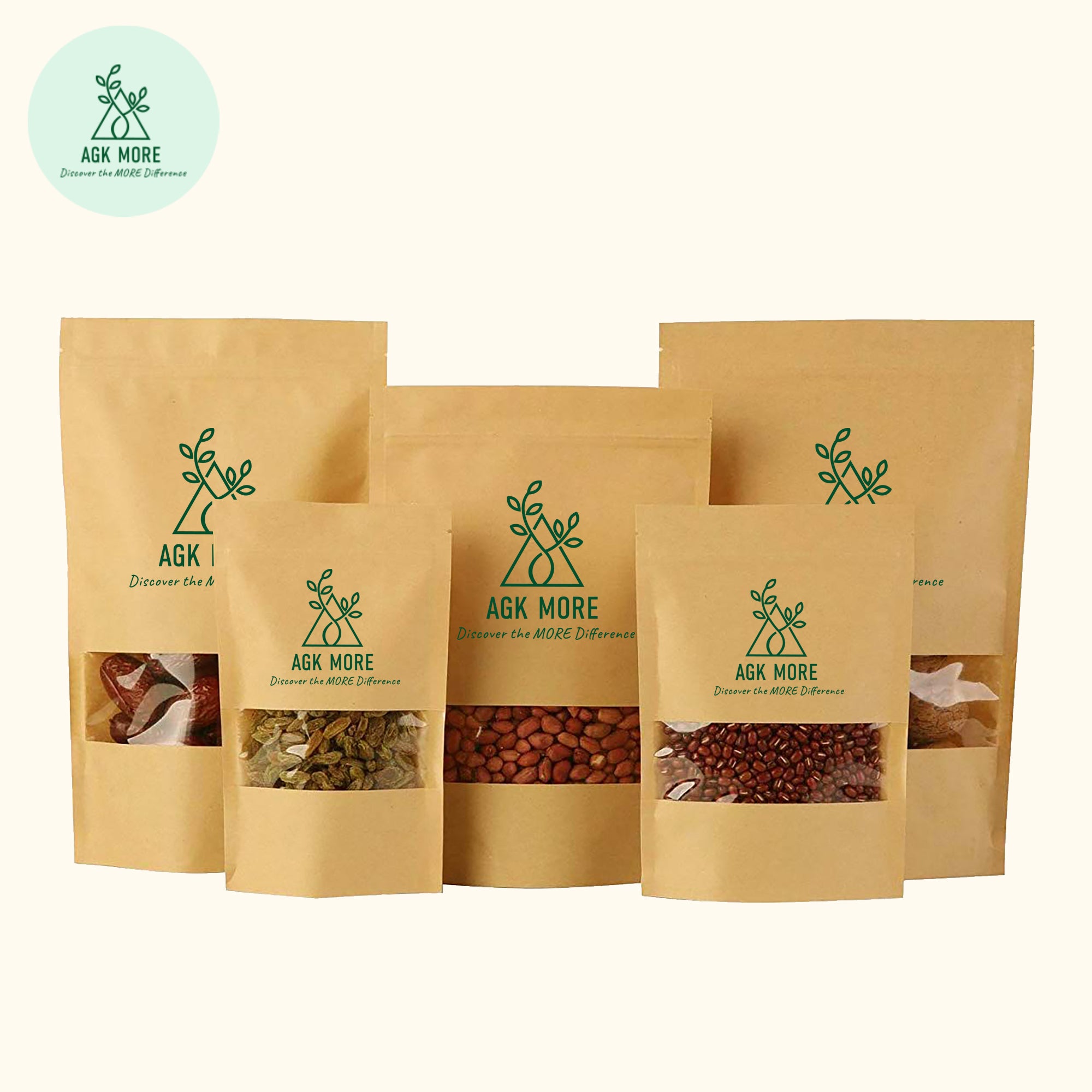 100g Kraft Paper Stand Up Pouches with Zipper and Clear Window - Eco-Friendly Packaging Bags