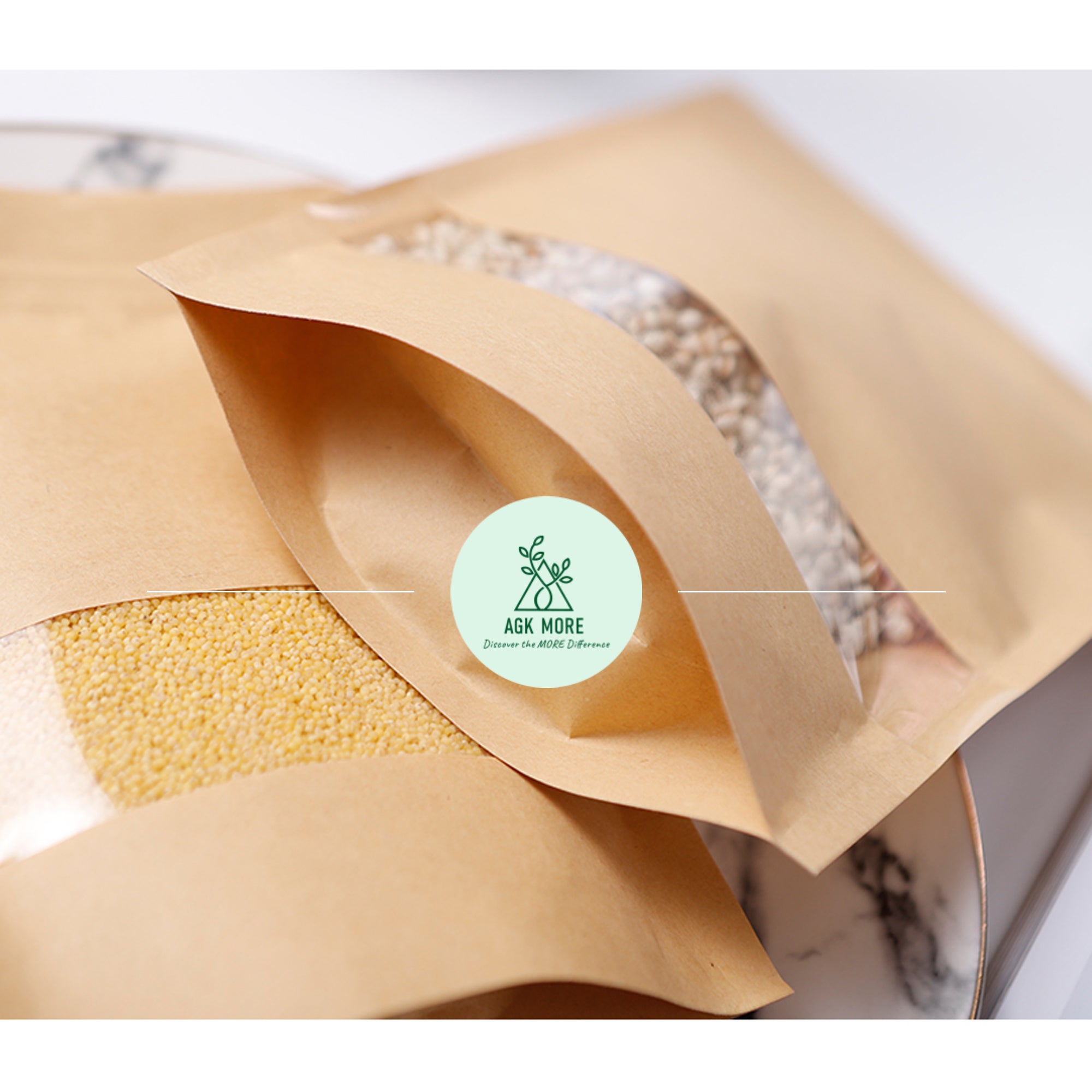 100g Kraft Paper Stand Up Pouches with Zipper and Clear Window - Eco-Friendly Packaging Bags