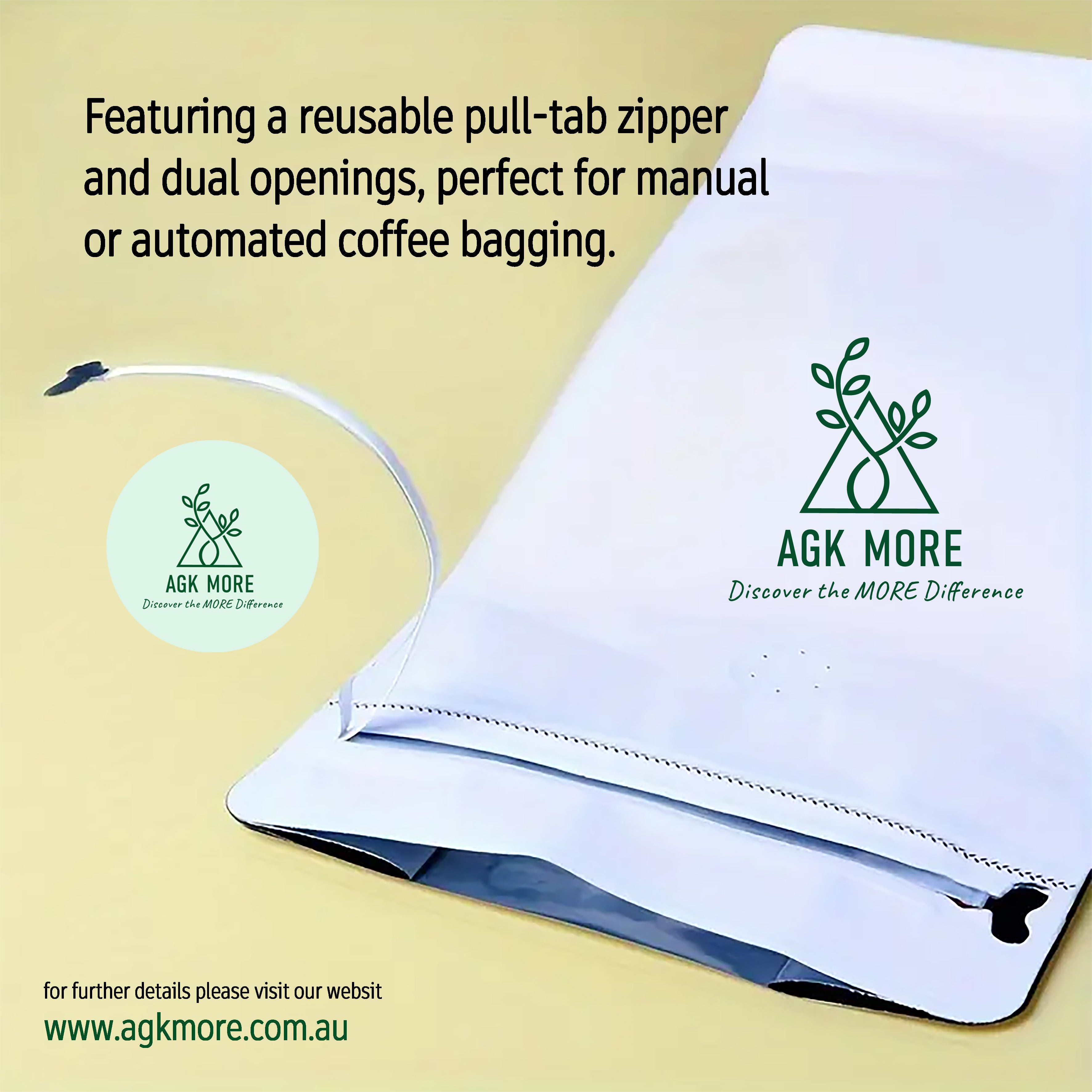 500g Matte White Coffee Box Bottom Bags with Valve, Pull-Tab Zipper, and Foil Lining - Premium Airtight Packaging