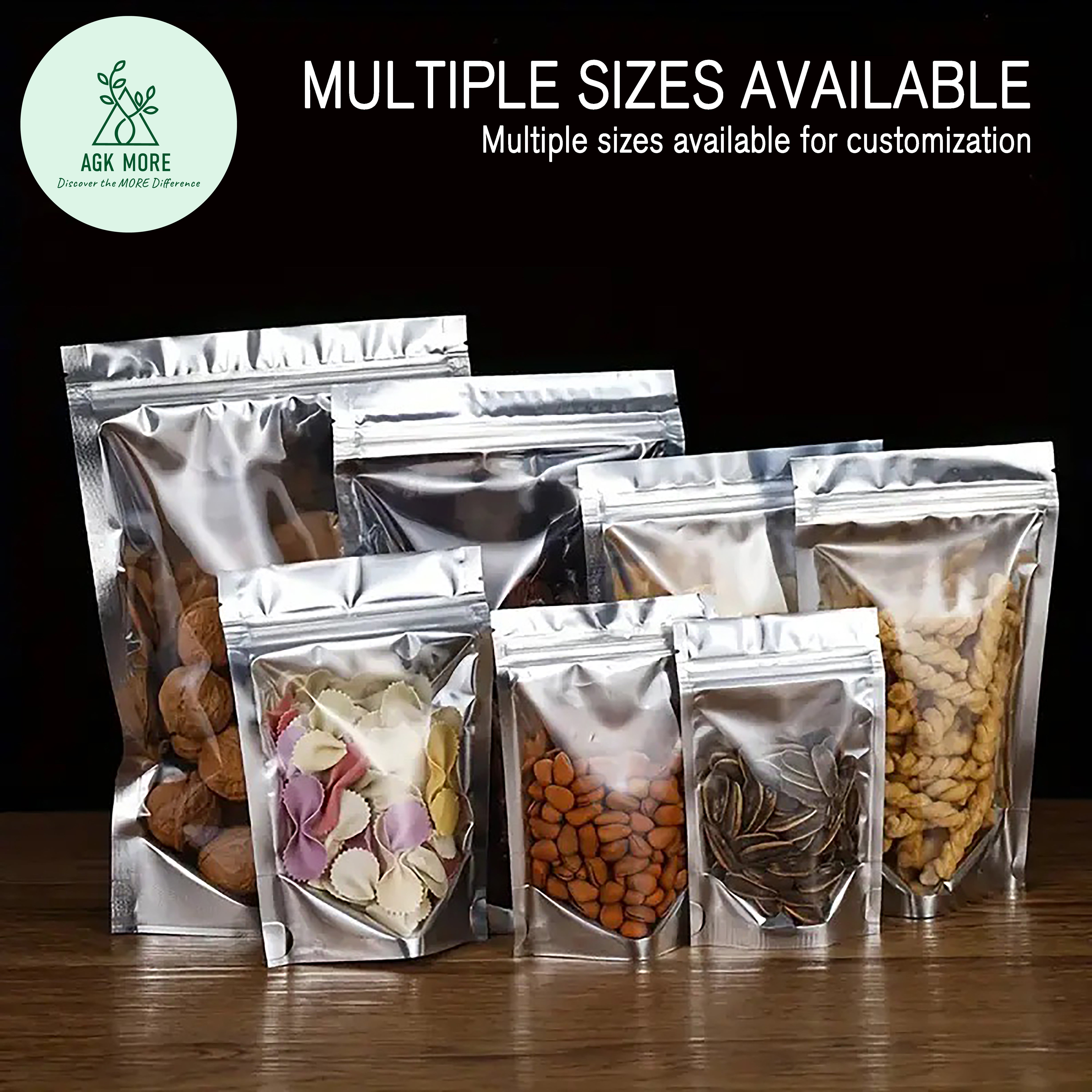 Clear/Silver Shiny Foil Lined Stand Up Pouches with Zipper