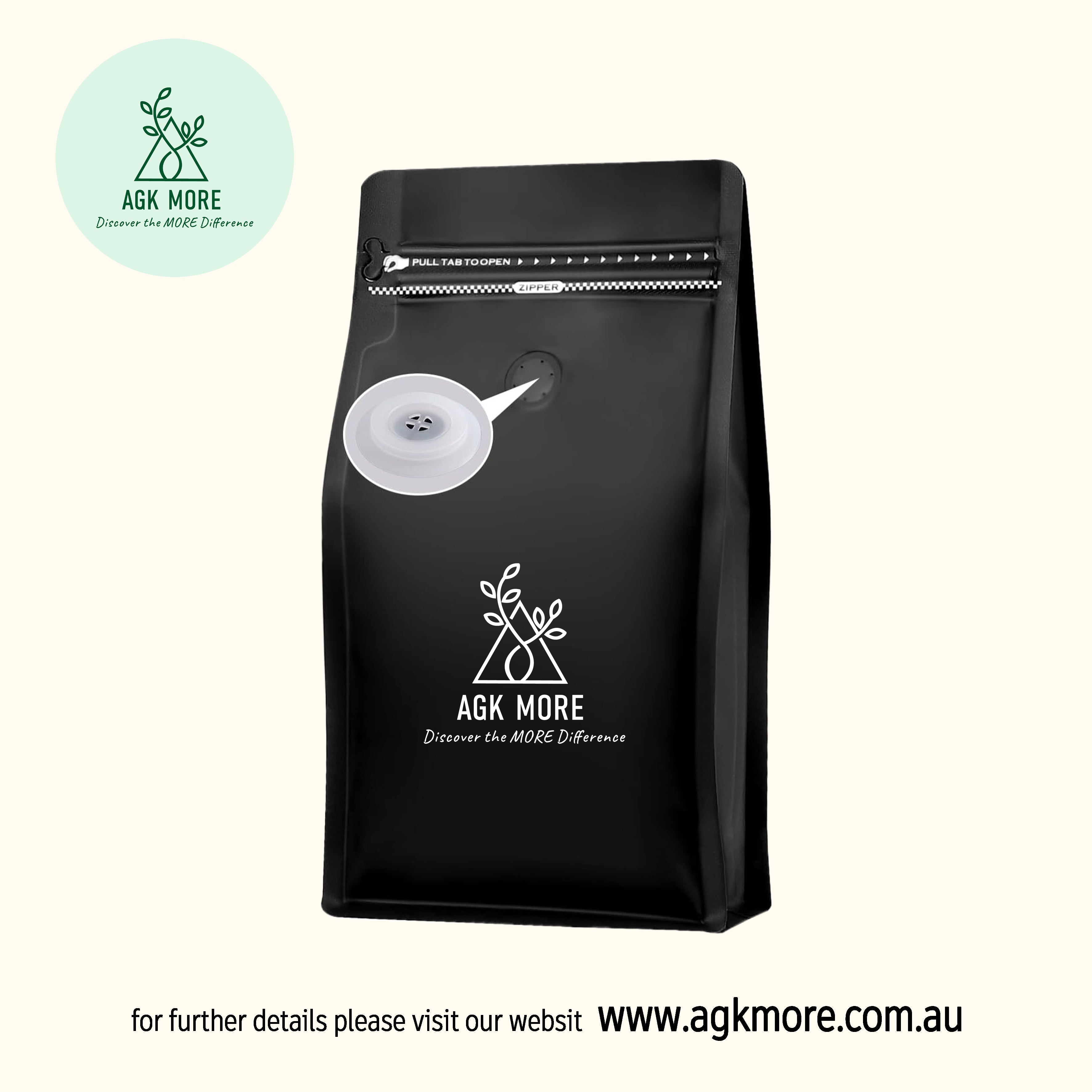 1KG Matte Black Coffee Box Bottom Bags with Valve, Pull-Tab Zipper, and Foil Lining - Premium Airtight Packaging